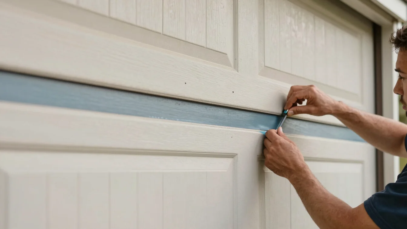 Garage door hardware being inspected during residential service